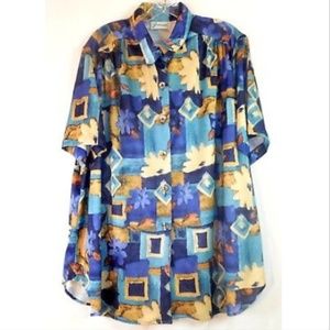 Joanna Women's Plus Top Blue Yellow Floral S/S